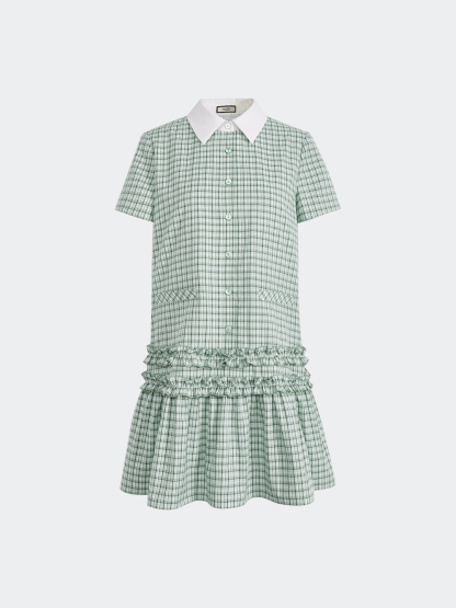 green checked summer dress Gingham Collared – Green gingham dress