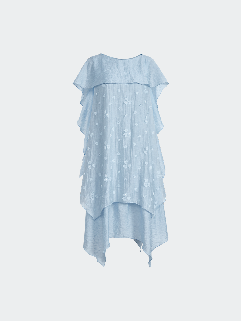 blue ruffle cape dress Blue Layered Cape Dress