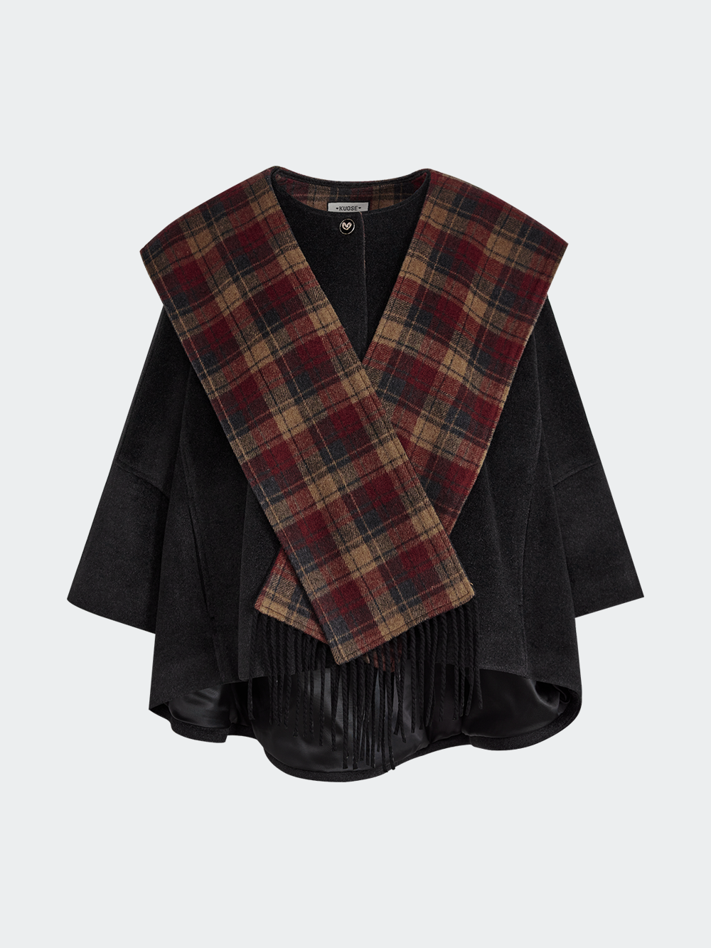 Cape Coat with Detachable Hooded Plaid Shawl – KUOSE.com