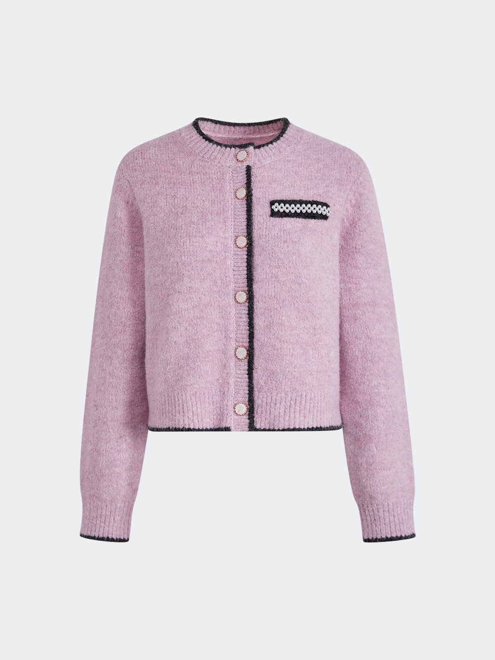 Crew neck cardigan with rhinestone logo - Fuchsia | Benetton