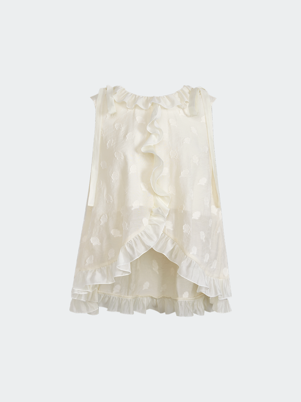 Ruffle Ribbon Tie Shoulder Top – KUOSE.com