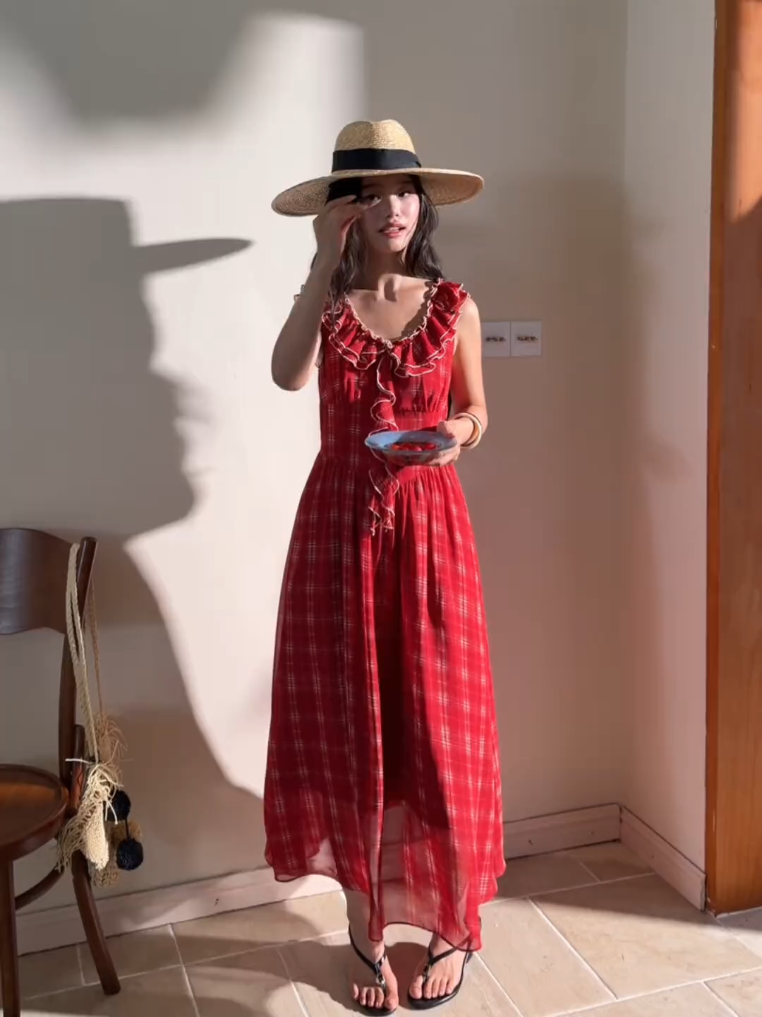 red plaid summer dress Rylee Faith Red Summer Plaid Smocked Ruffle Dress