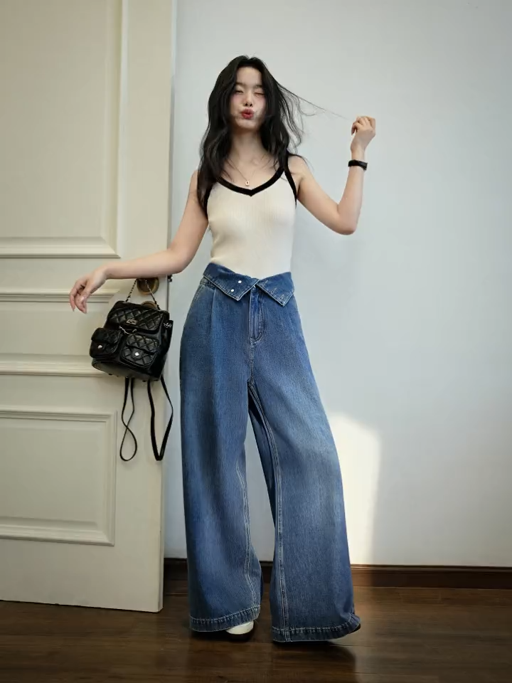 【COSYHARU】25SS Summer Destroyed Denim PT High-waisted Jeans – KUOSE.com