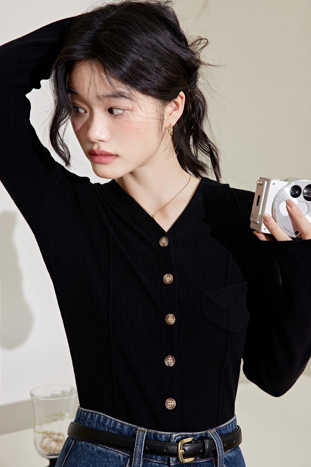 トップス WIDE HOOD KNIT TOPS NINETH Knit Top (Smoke) – nineth closet