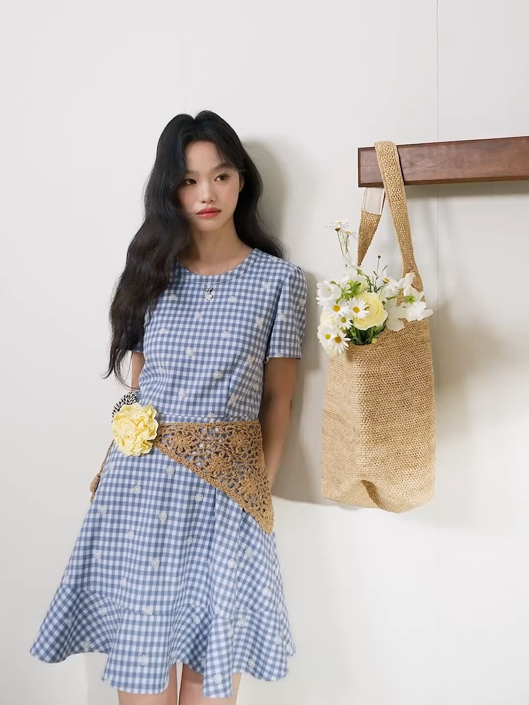 Floral Blue Gingham Dress