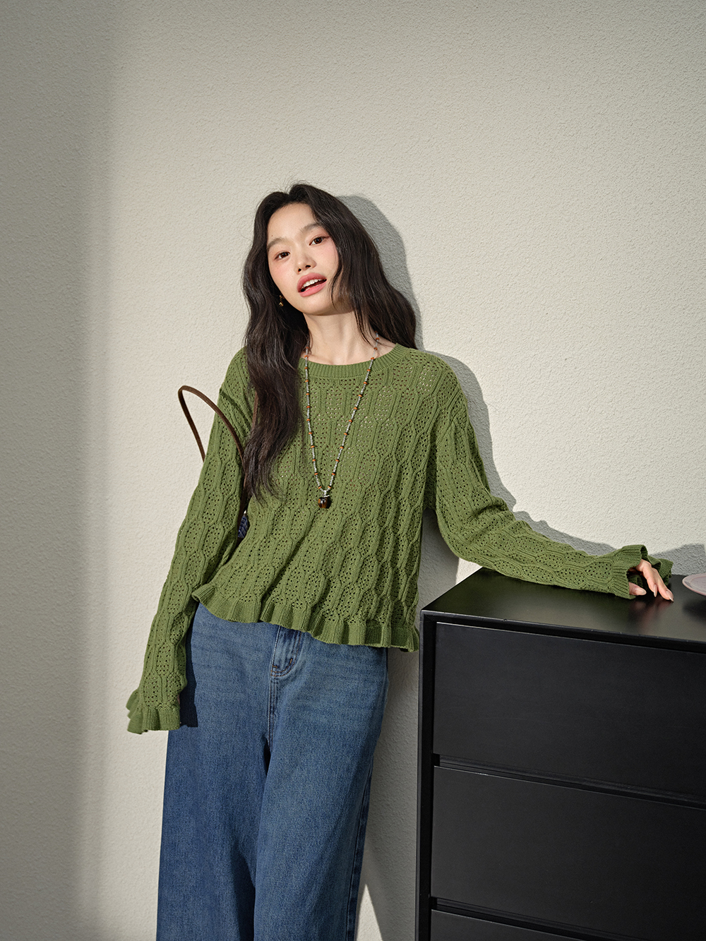 むぎちゃむFRILL HALF SLEEVE HAND KNIT TOPS FRILL HALF SLEEVE HAND KNIT TOPS