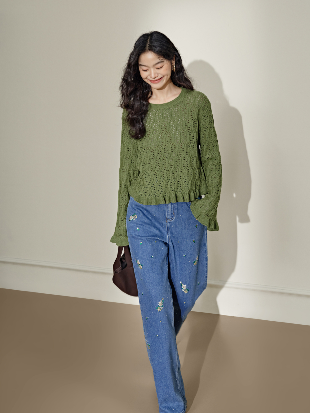 ◆GCDS◆ ROUCHES KNIT LONG SLEEVES TOP DKPAA21040SI GCDS Rouches top | REVERSIBLE
