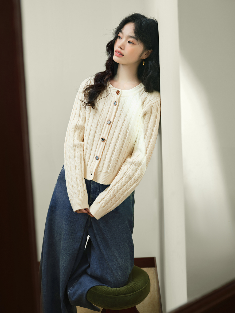 【COSYHARU】Luce ribbed V-neck knit Oversized Dropped Shoulder Ribbed V Neck Knit Sweater