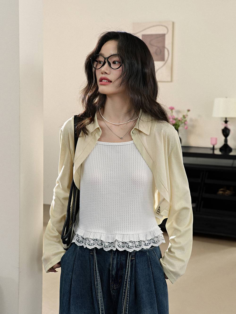 【新品】QUNG QG Classic Cropped Cardigan 完売品 CROPPED SHORT-SLEEVED CARDIGAN クロップド半袖カーディガン
