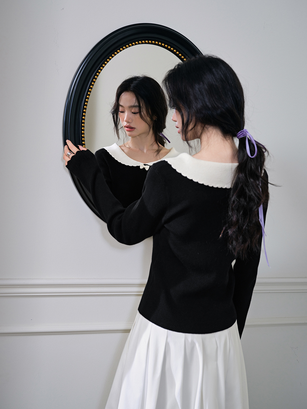 ella scallop collar knit ブラック ella scallop collar knit black