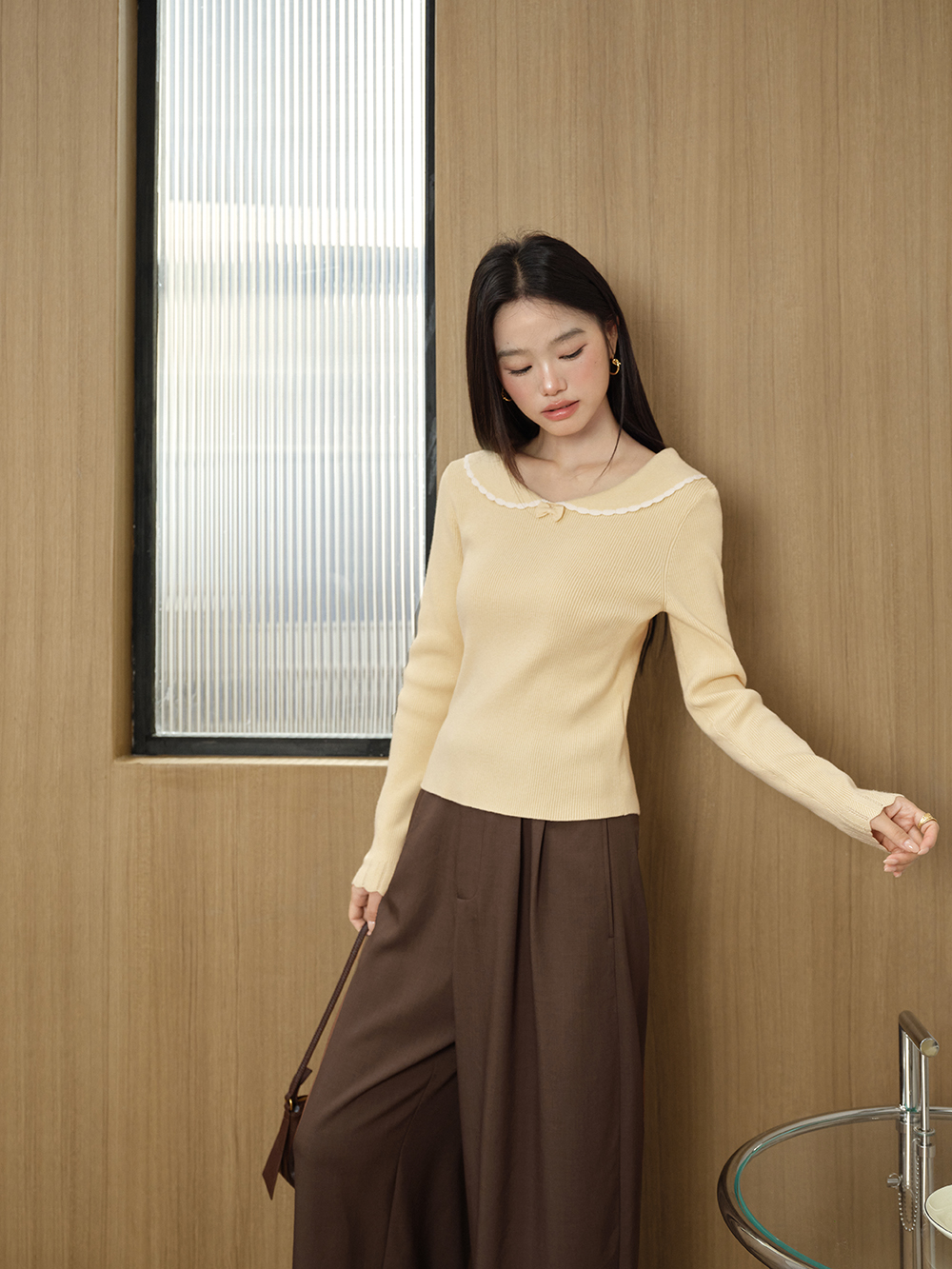 Scallop Collar Bow Knit Top – KUOSE.com