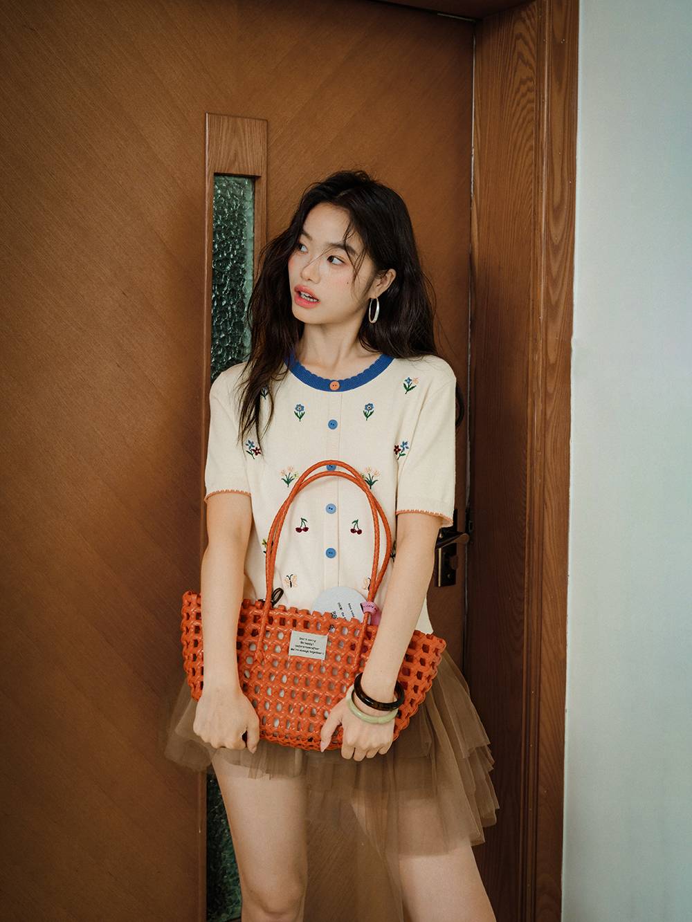 ニット/セーター TAPE EMBROIDERY KNIT TOPS Golden Gate Embroidery Sweater