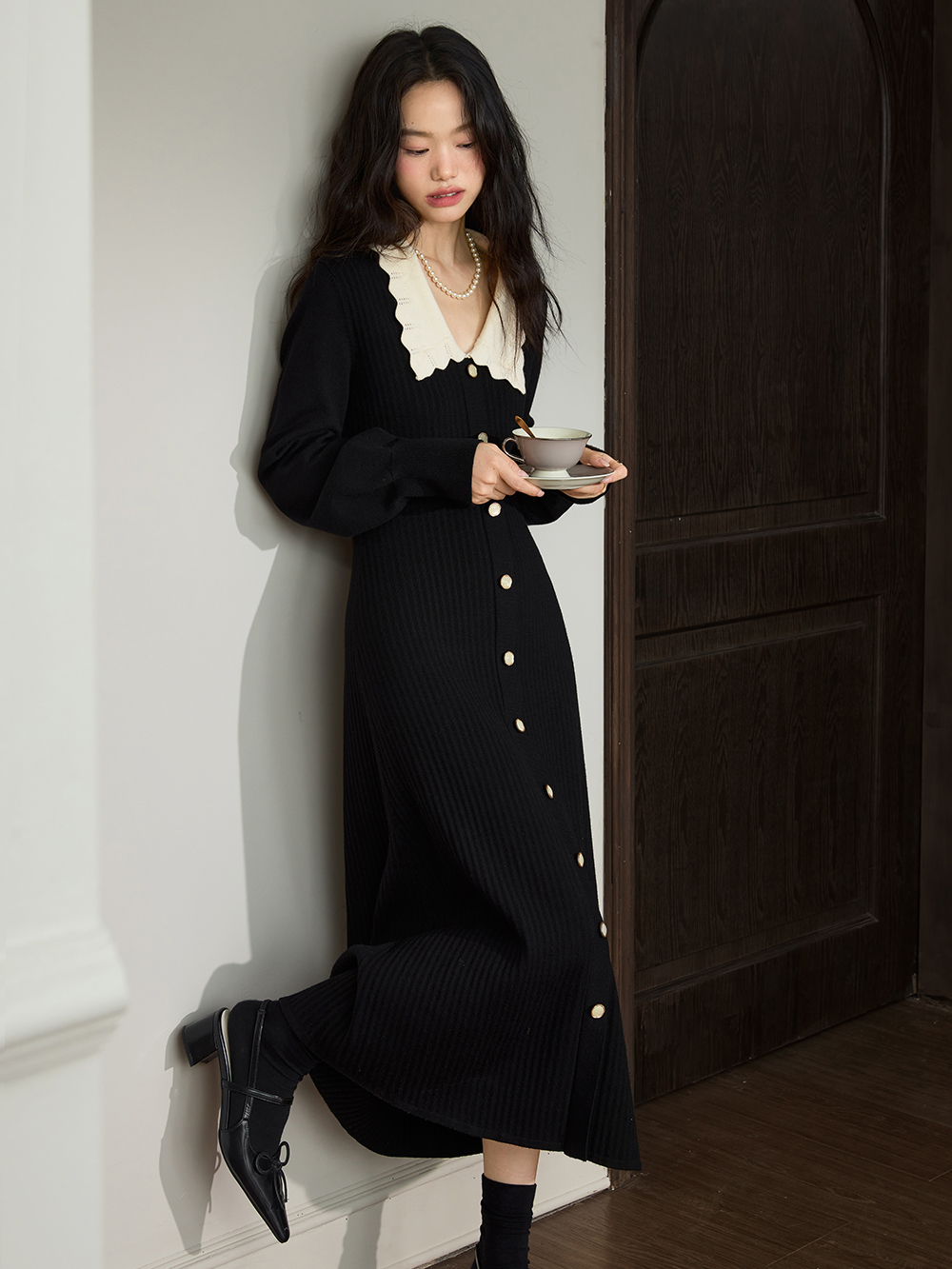 【PERVERZE】Pressed Knit Head Dress Future Present - PERVERZE | Double Layer Knit Dress