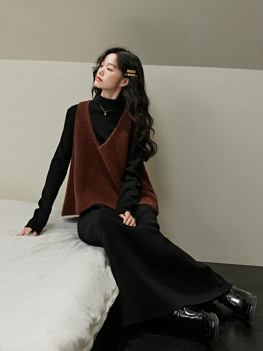 DRESSLAVE ニットドッキングシャツドレス