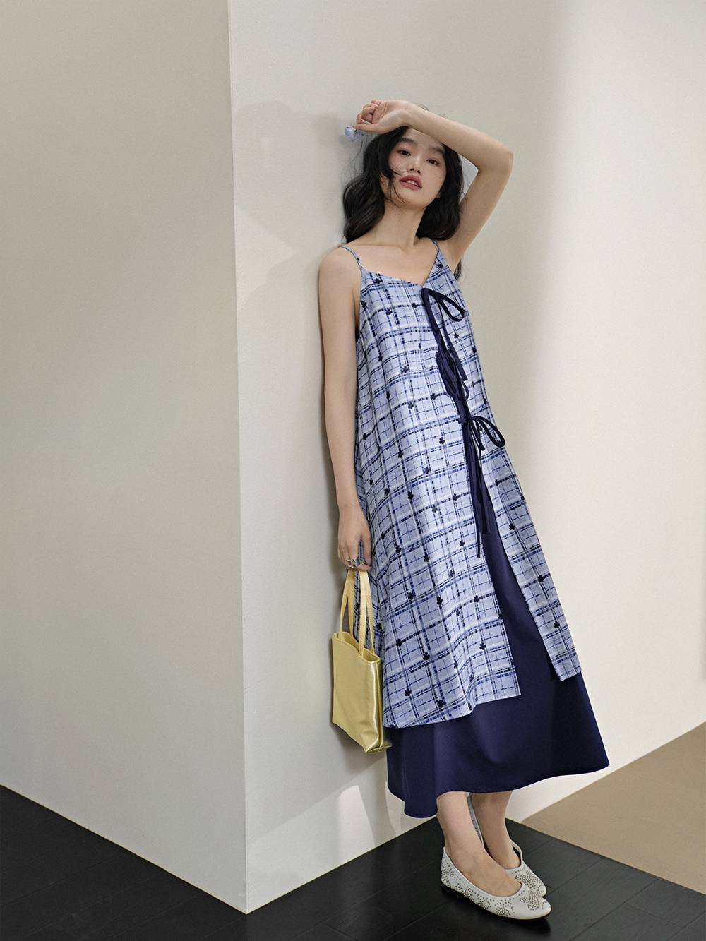 AM1397 Chuchu pleats ribbon dress Gray（MONTHLY COLORS : MAY）