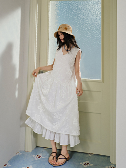 V-neck Textured Floral Dress – KUOSE.com