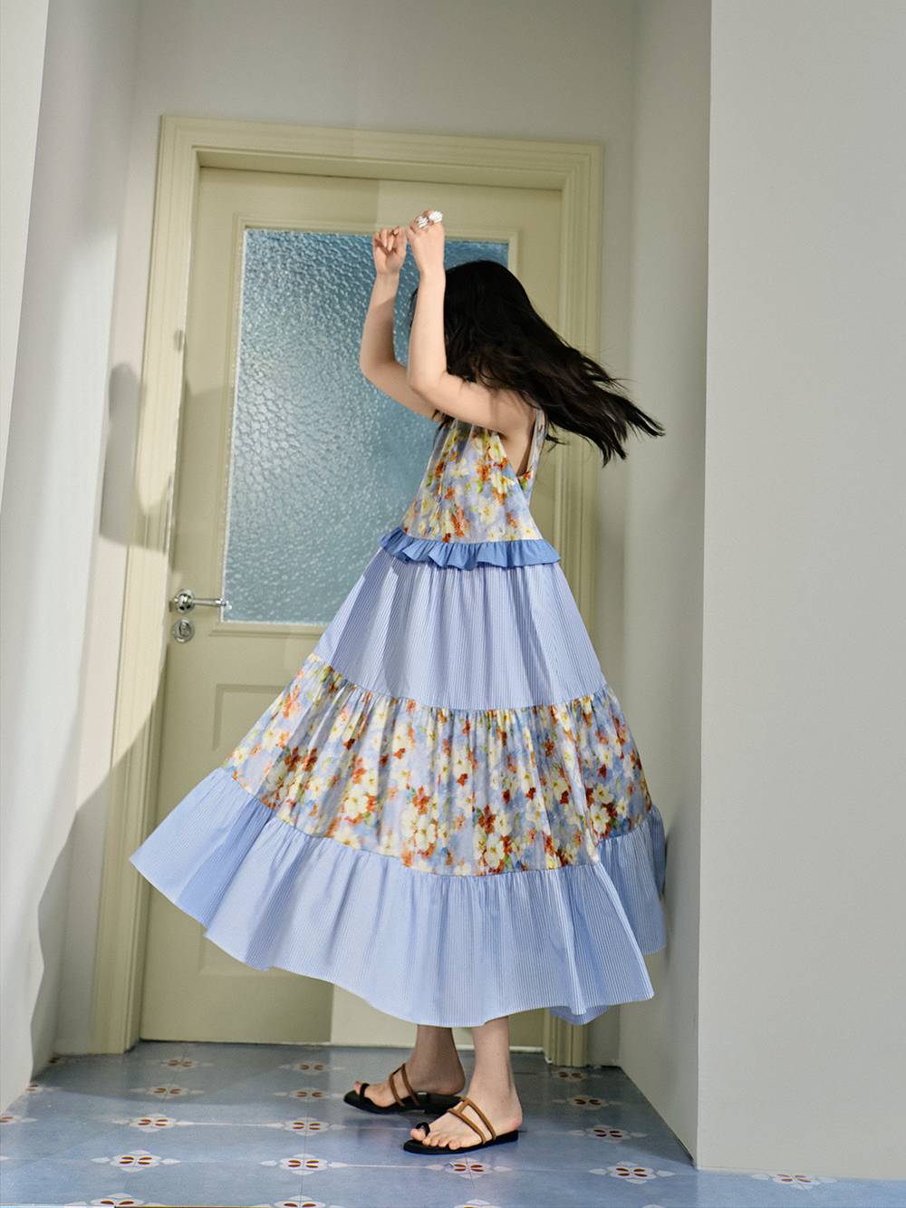 chinese dress ladies A-Line Spagnetti Straps V-Neck Tiered Tulle Long Prom Dress PSK528 US18 / Lilac