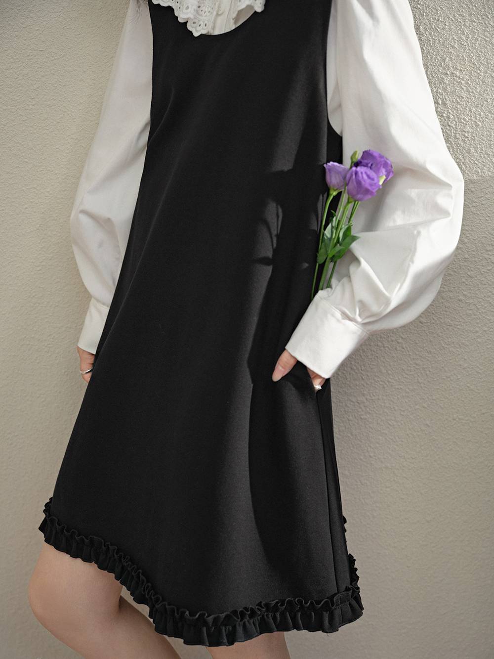 スカート QOOZA IMVAL Frill Leather Dress IMVAL / Frill Leather Dress [BLK] - QOOZA