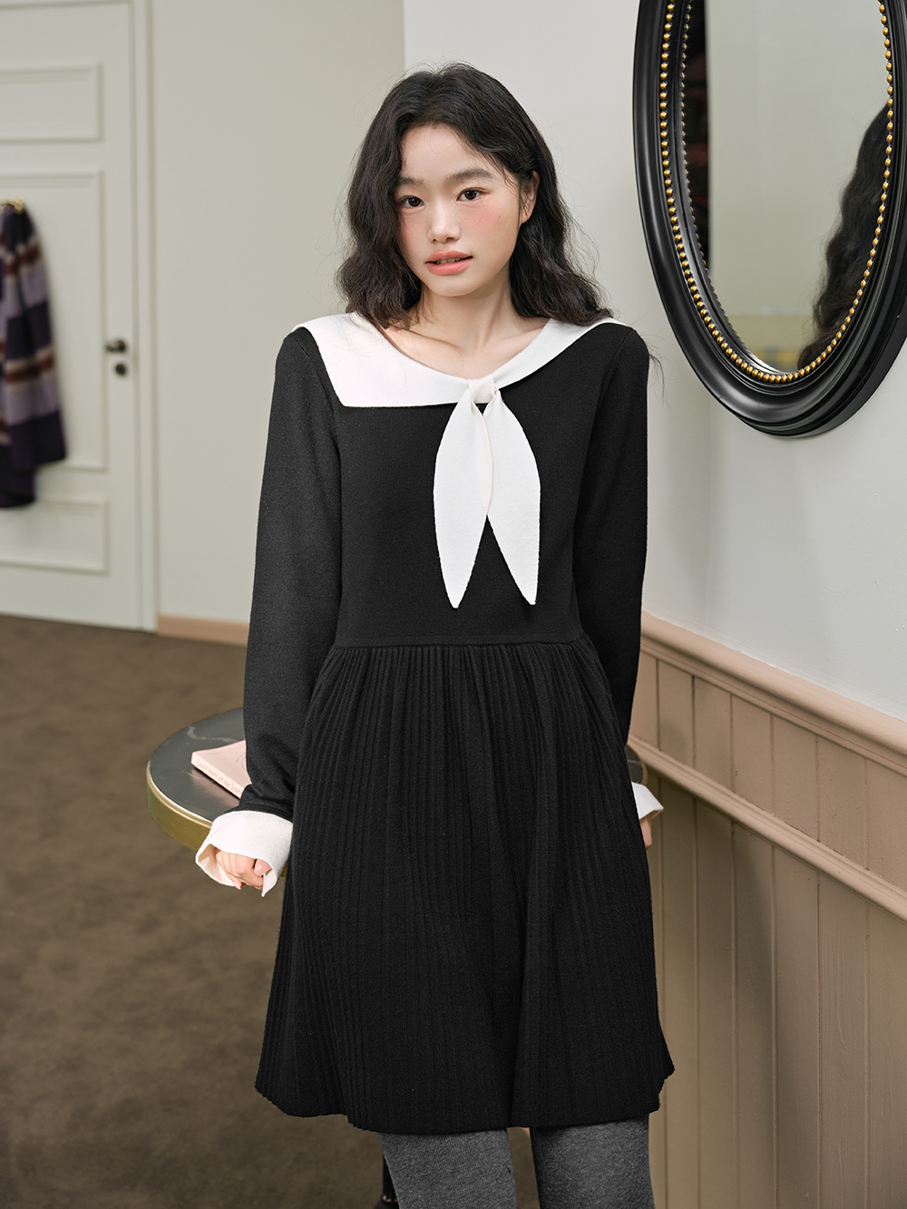 Bow Collar Knit Dress KUOSE.com Bow Collar Knit Dress KUOSE.com
