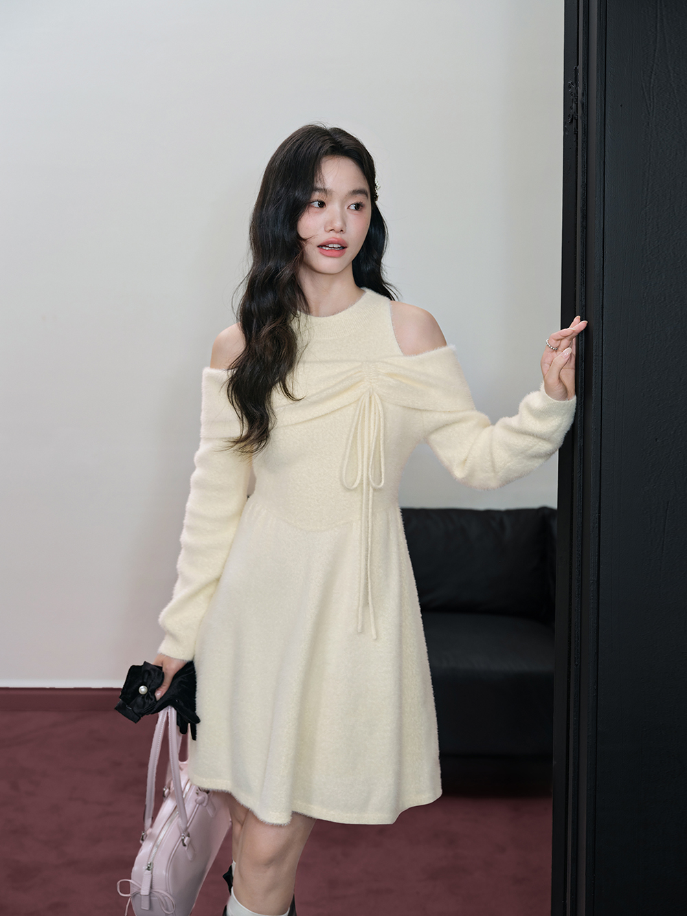 cold shoulder dress Long Sleeve Corduroy Girls Casual Dress
