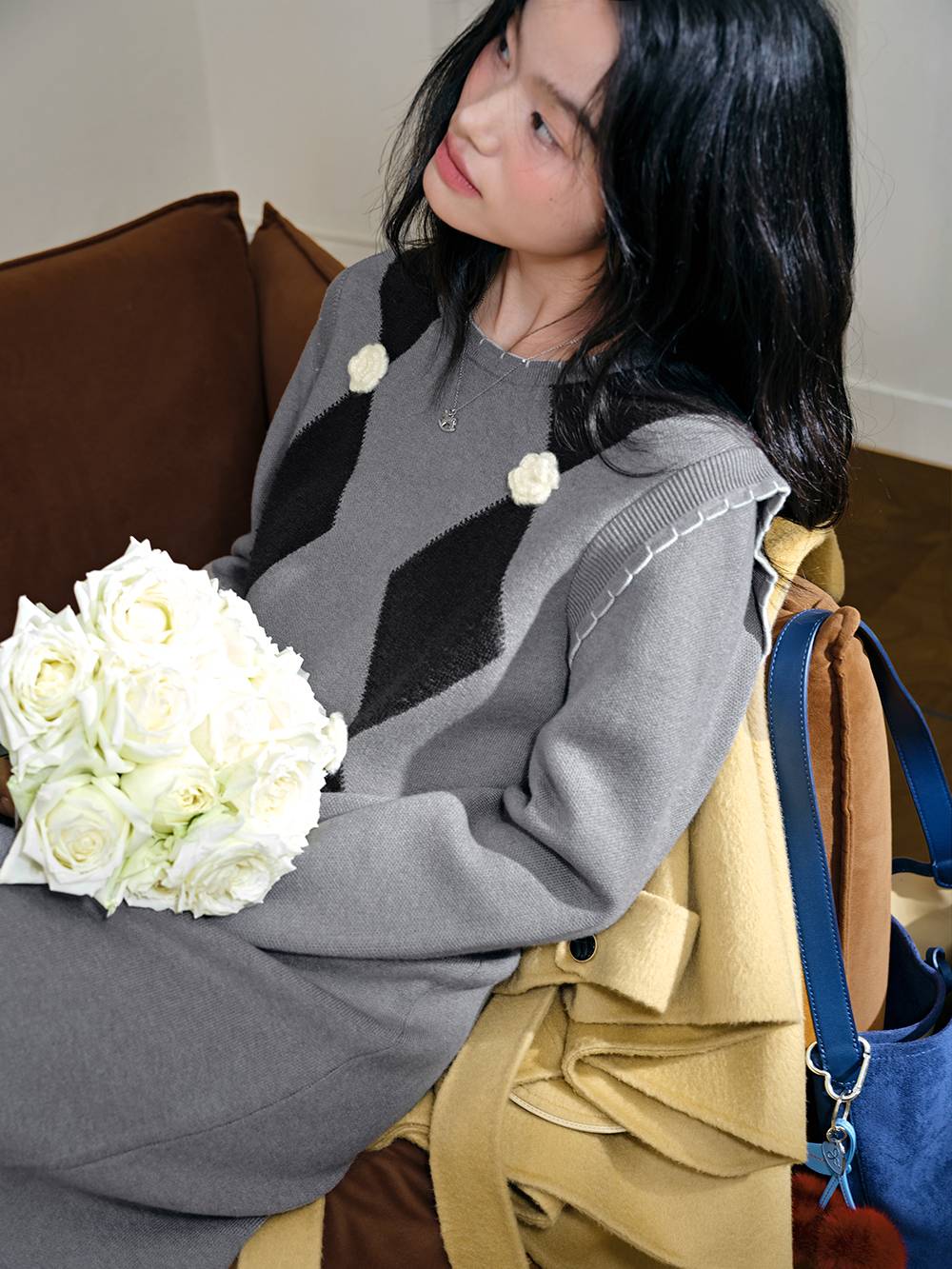 beige long knit dress Long knitted dress