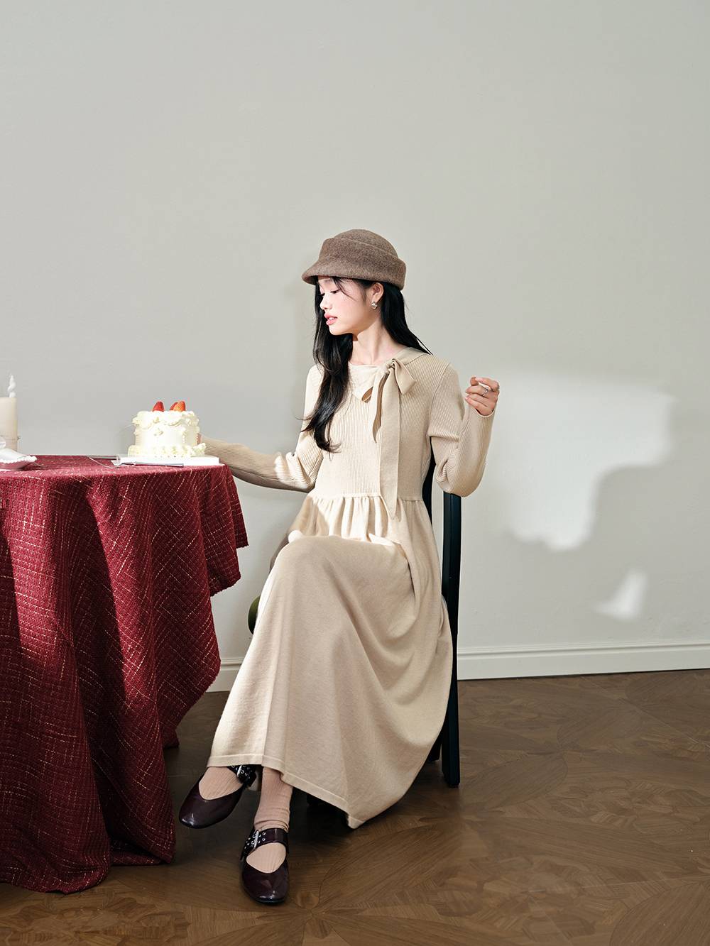 Ribbon Tie Neck Knit Dress – KUOSE.com