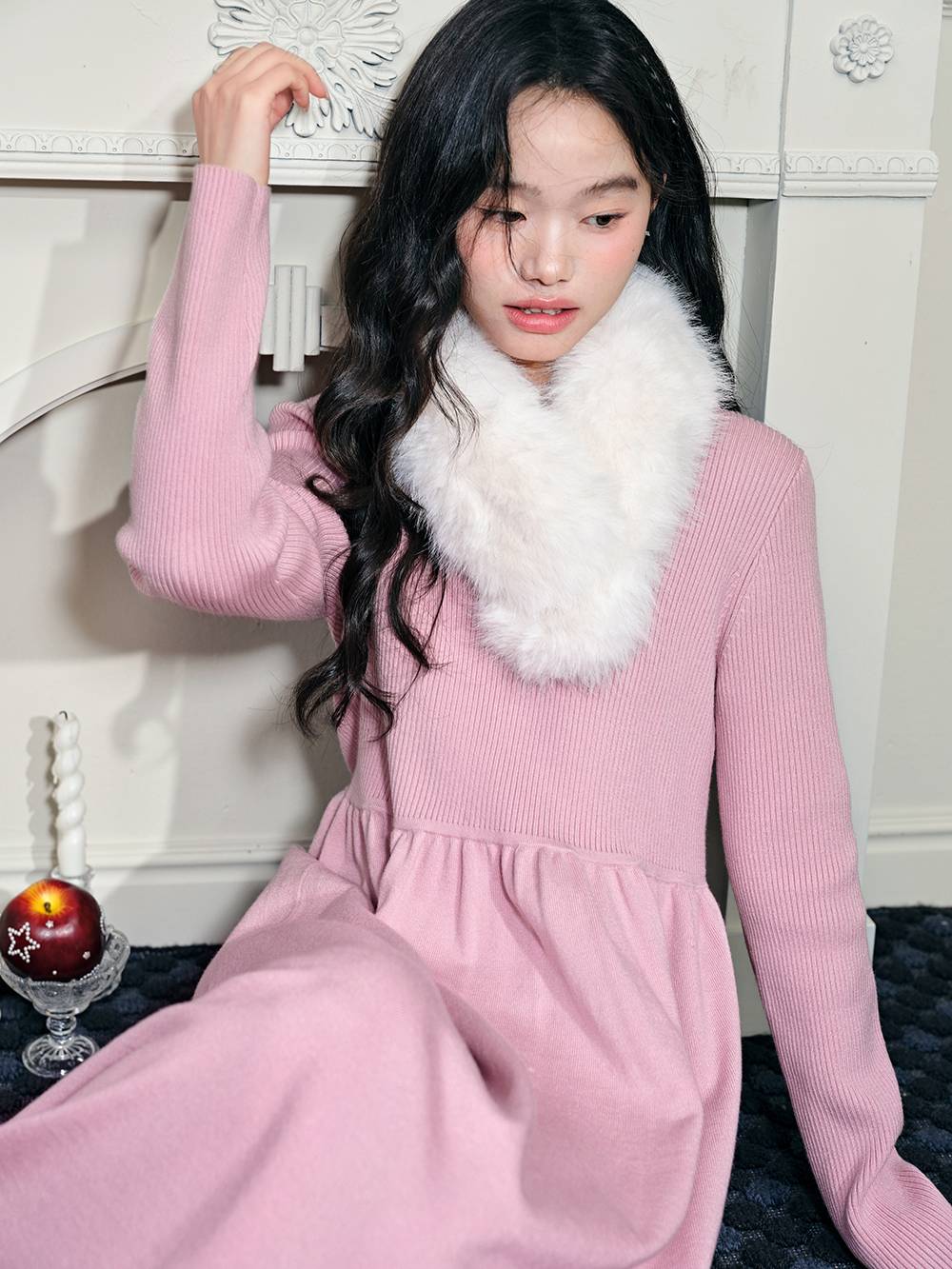 Ribbon Tie Neck Knit Dress – KUOSE.com