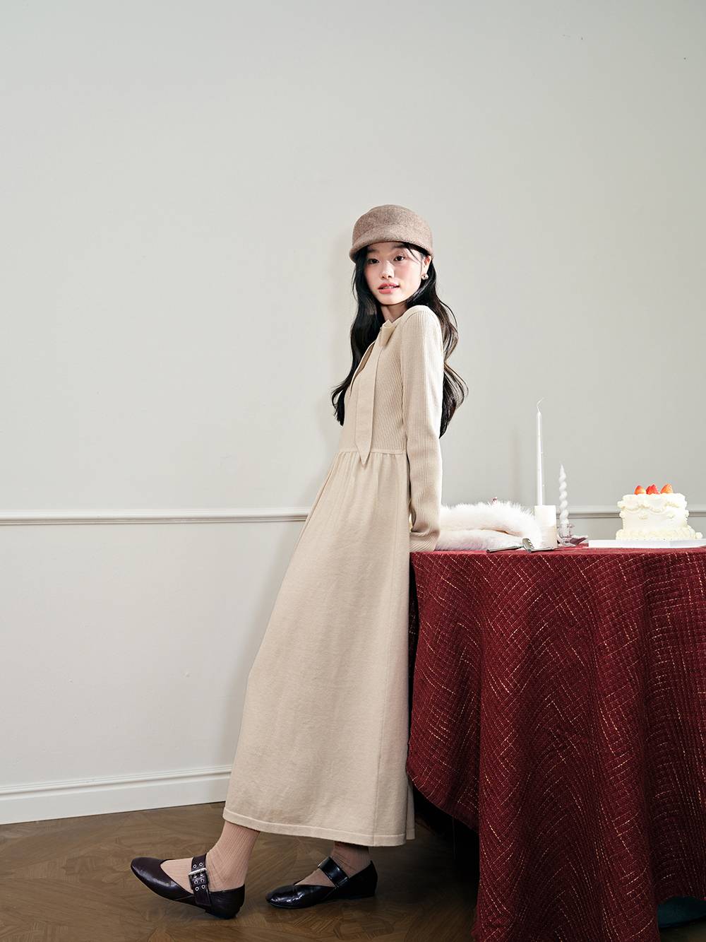 Ribbon Tie Neck Knit Dress – KUOSE.com