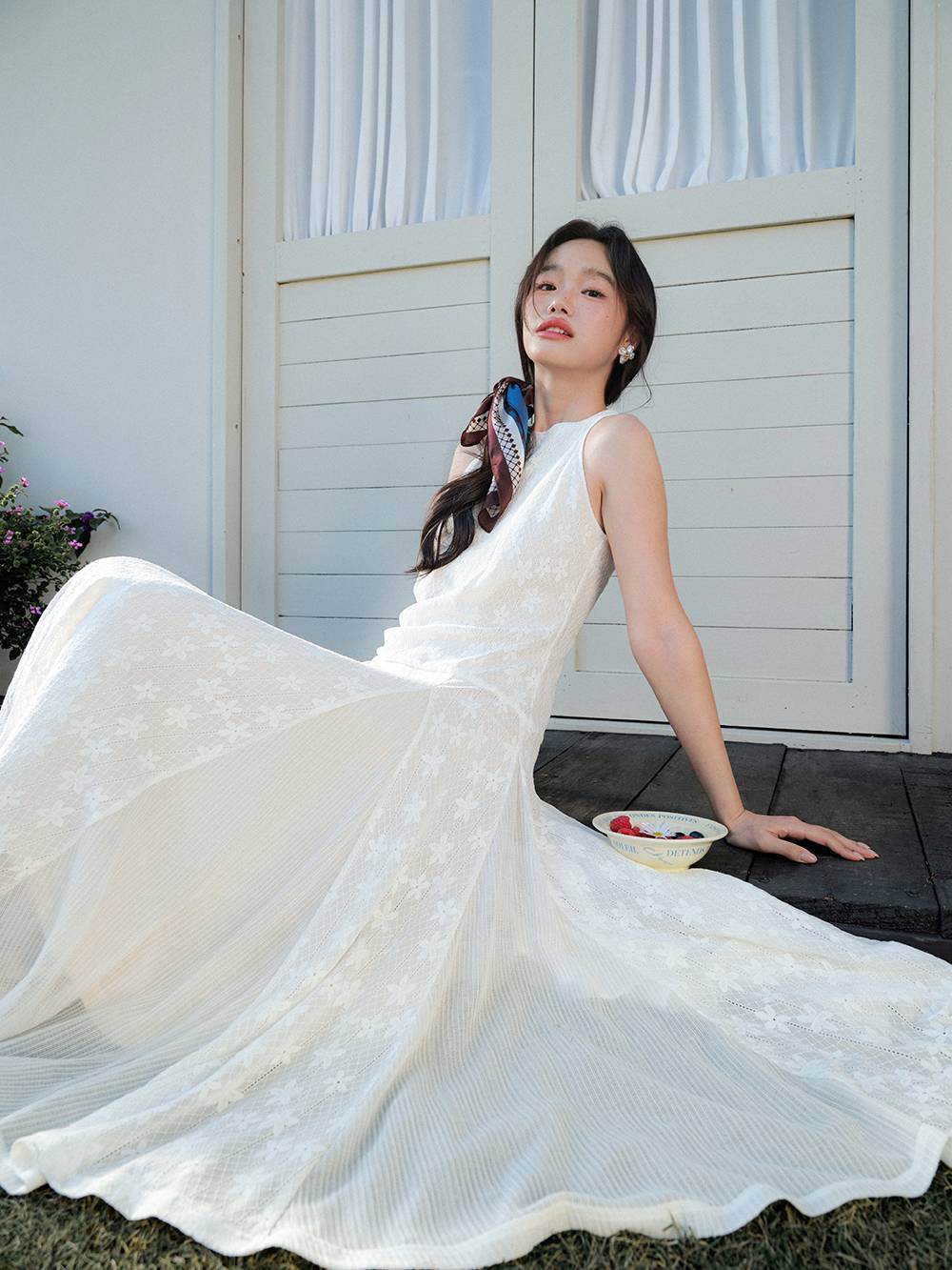 Floral Lace Gathered Waist Dress – KUOSE.com