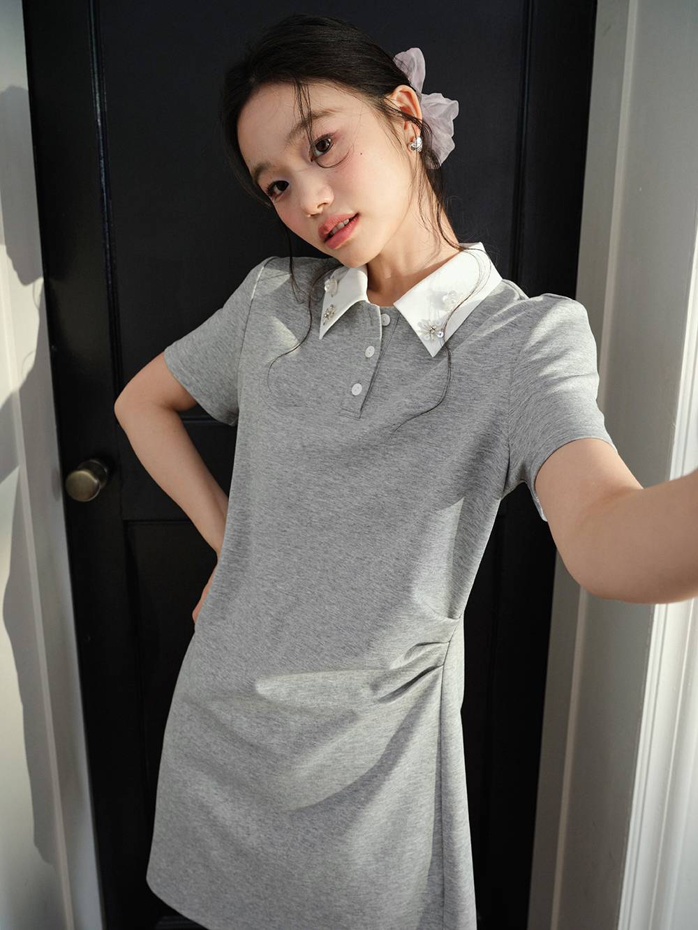 collared ruched dress Ruched Collared Mini Dress shophermanas