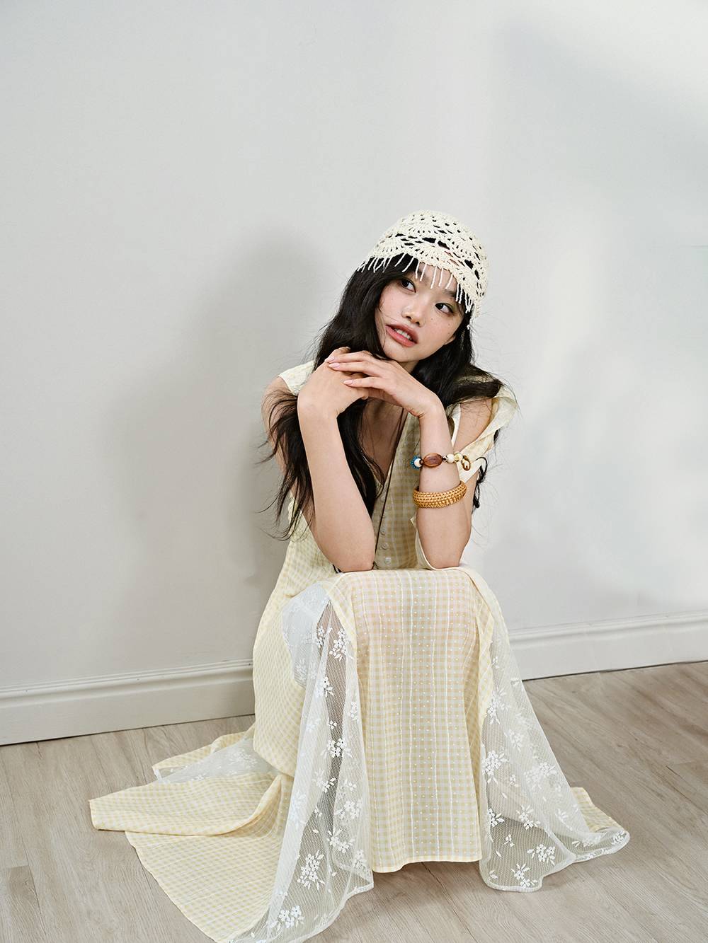 Yellow Gingham Floral Lace Dress Yellow Gingham Floral Lace Dress