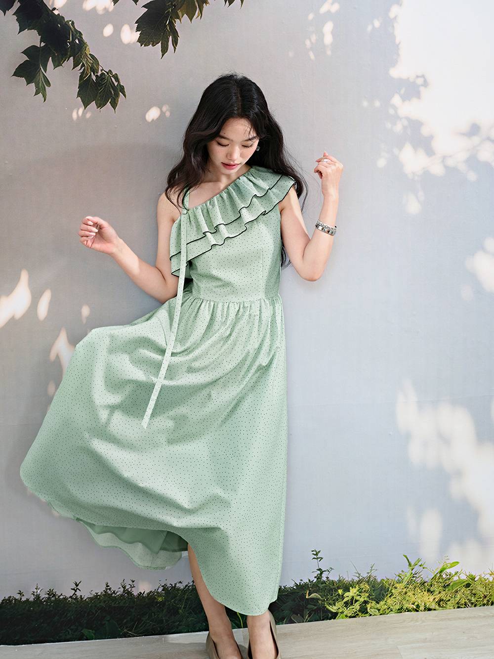 green one shoulder ruffle dress Green One-Shoulder Ruffled Cocktail Dress