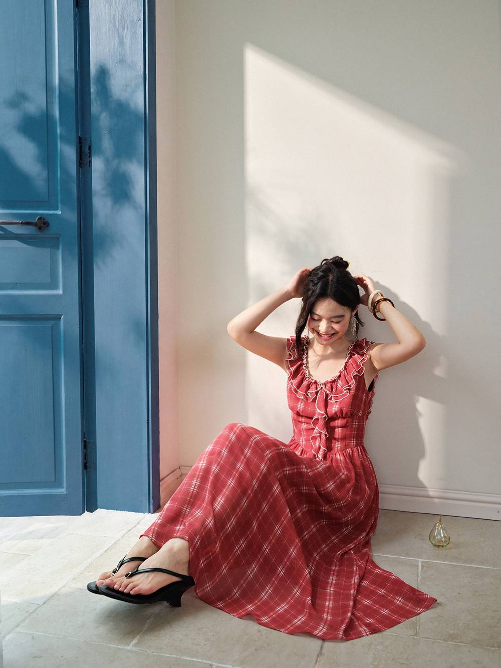 red plaid ruffle dress Red Plaid Open Back Ruffle Dress