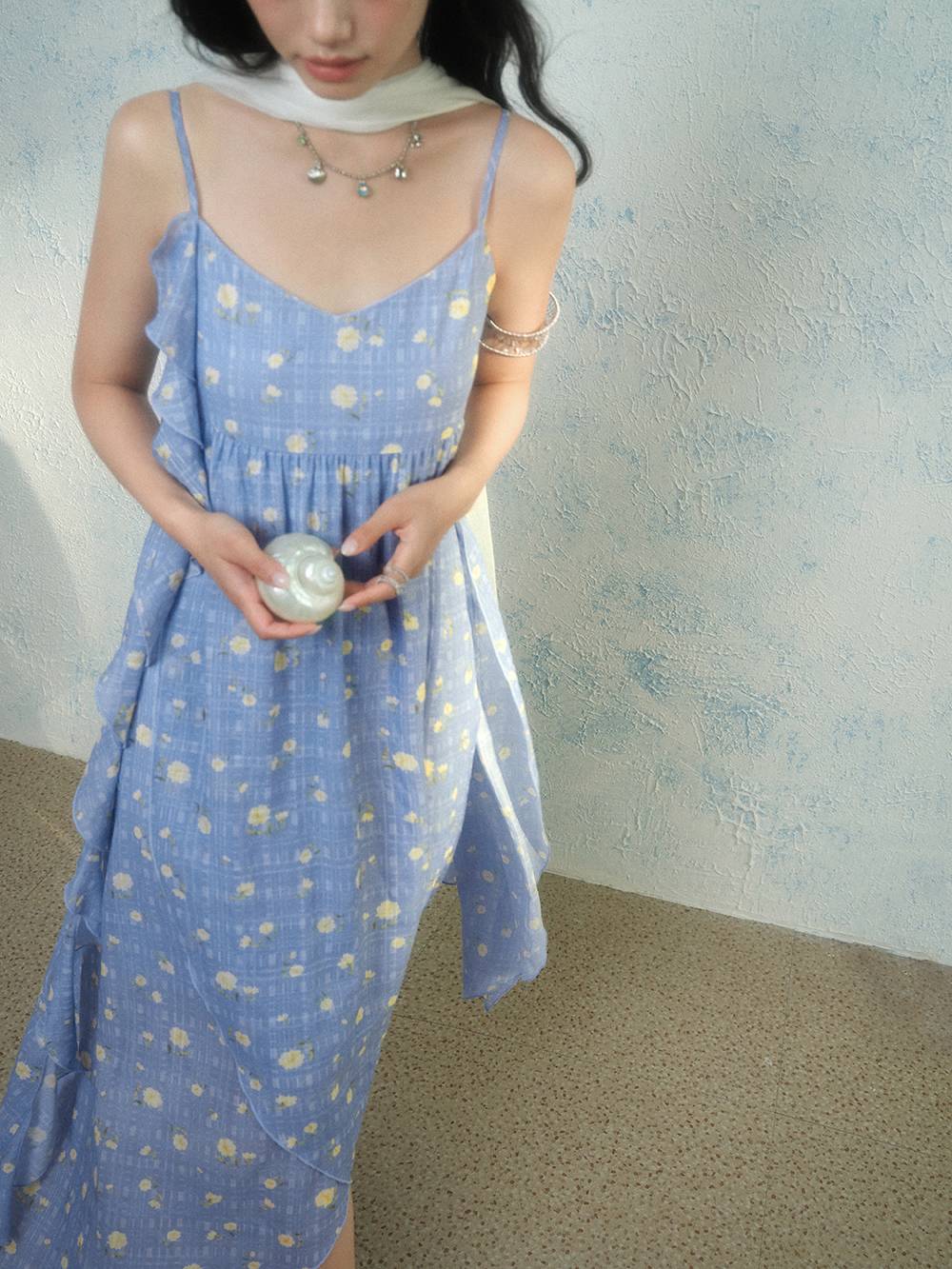 elegant blue floral midi cami dress Floral Asymmetric Cami Dress
