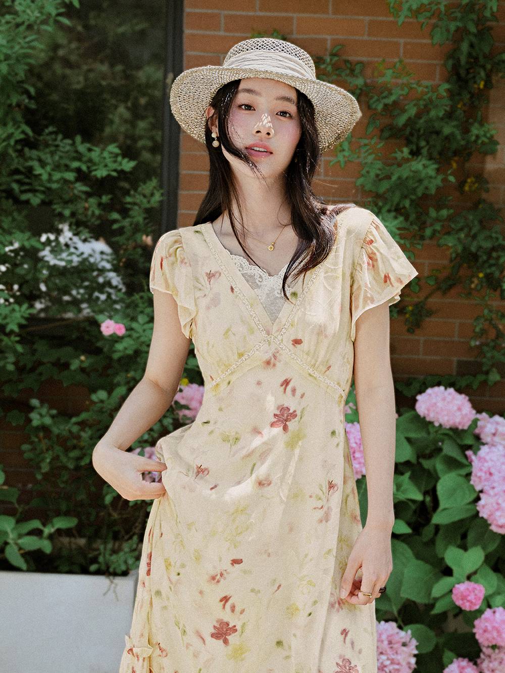 Floral Flutter Sleeve Dress