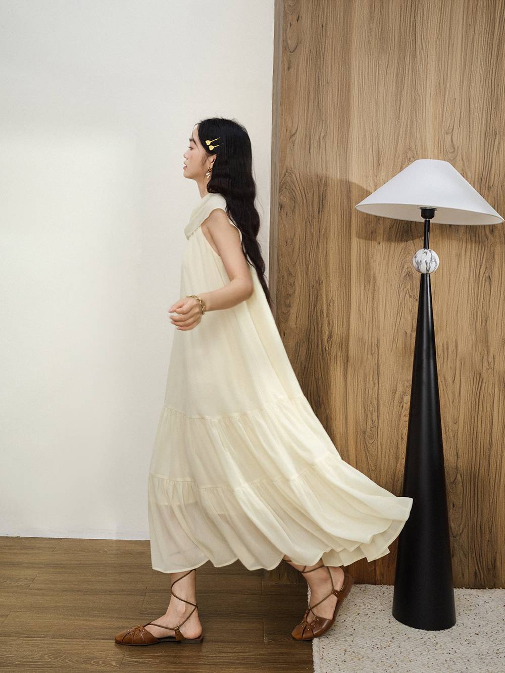 Chiffon Dress with Draped Back Scarf