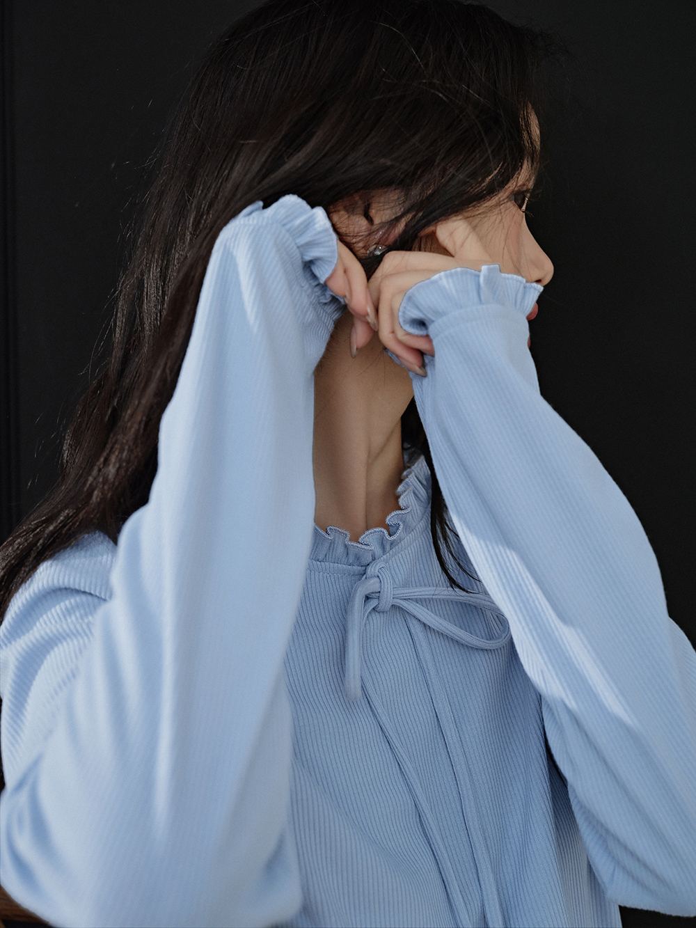 新品未開封 andmary Collie ribbon tops black Trimmed Waist Peplum Bandage Knit Detail Top | Karen Millen