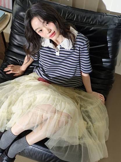 高速 割引 2024 東日本 Striped Polo Collar Top – KUOSE.com トップス