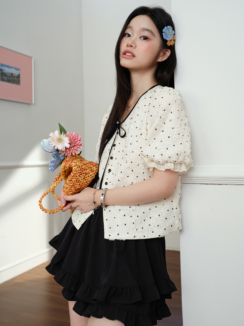 Polka Dot Puff Sleeve Blouse – KUOSE.com