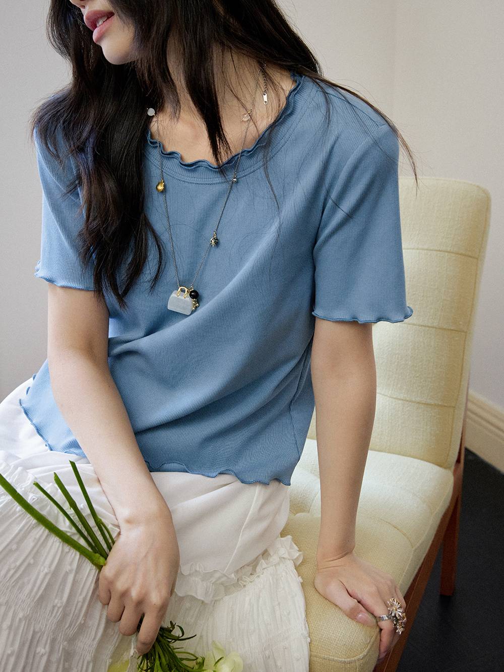 トップス vintage design frill knit KSG20790 LAGUA GEM | 2PIECE OFF SHOULDER ニット (ニット ) |SHEL'TTER