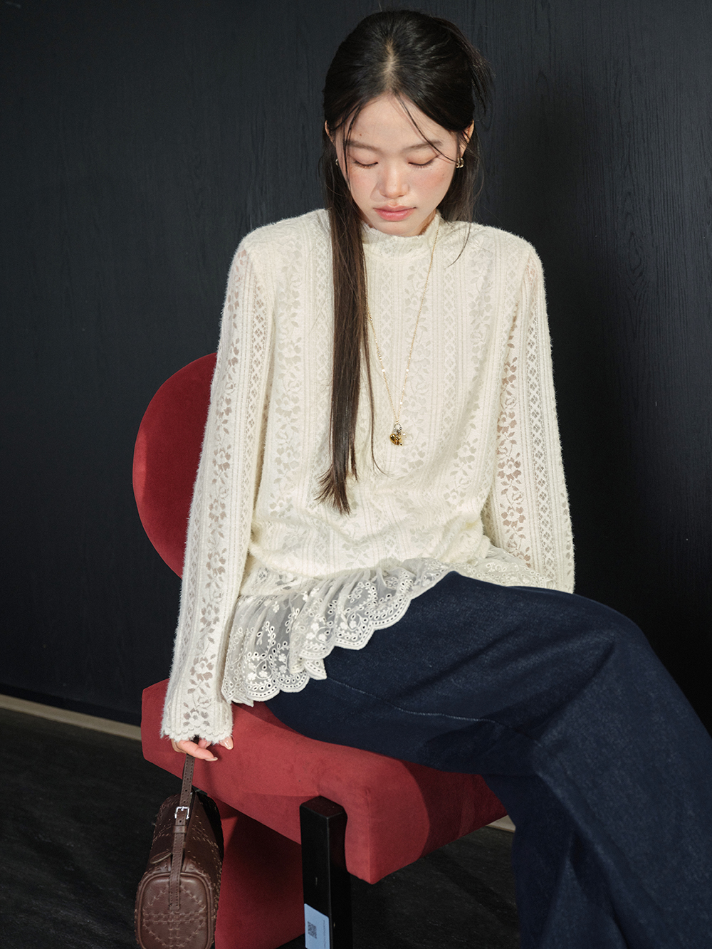Lace Hem Long-Sleeve Top – KUOSE.com