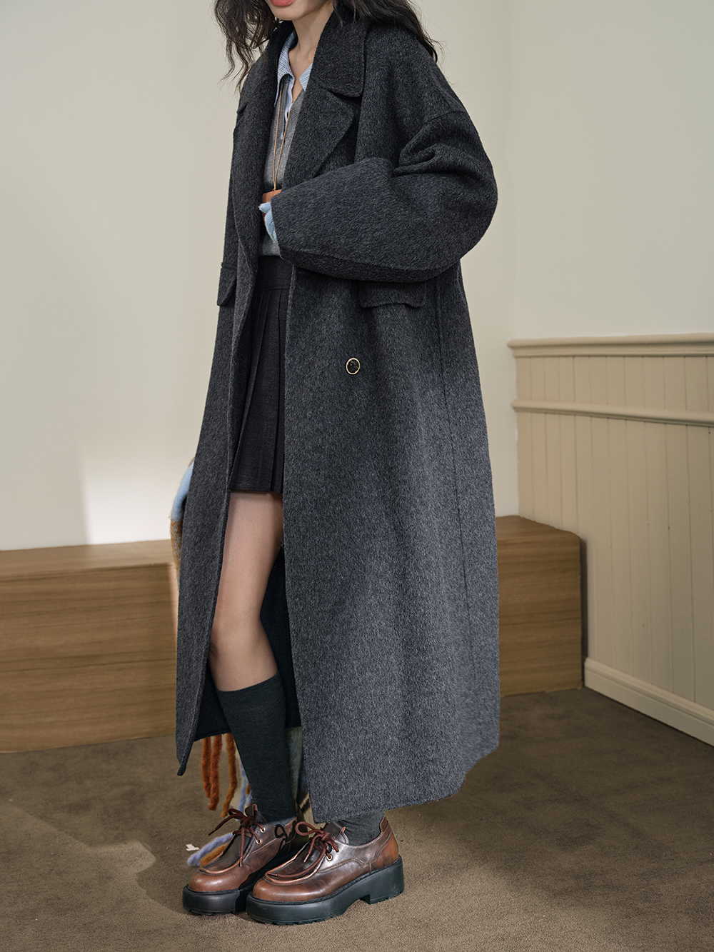 【希少】ラルフローレン 高級ロングコート ツイード ダブルブレスト ウール Ralph Lauren - 90s LAUREN ラルフローレン ツイード ステン