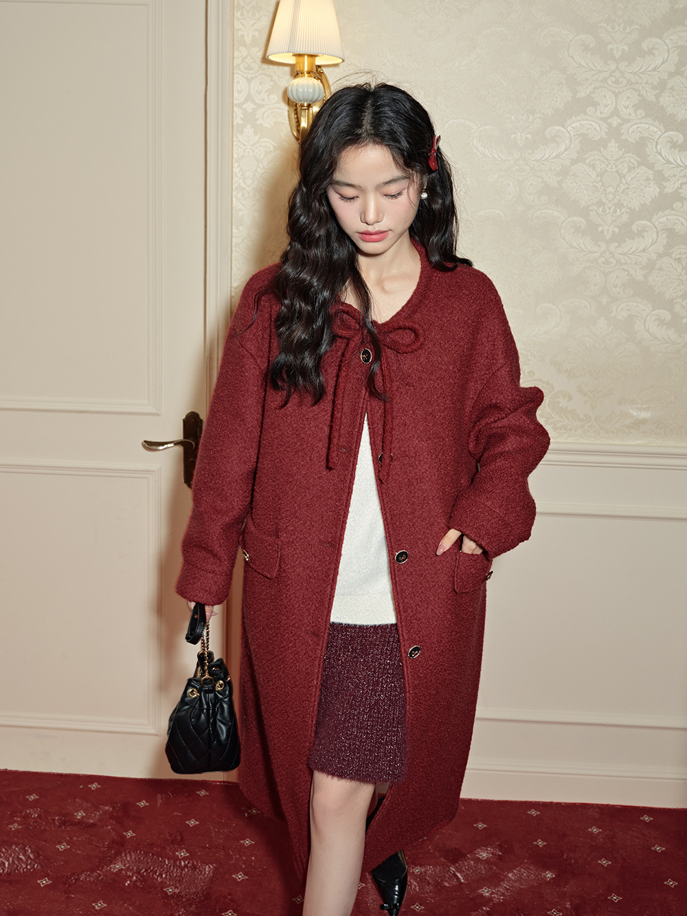 直営品【KUOSE】韓国ブランド ウールブレンドコート 関税込 紅色毛呢外套– KUOSE.com