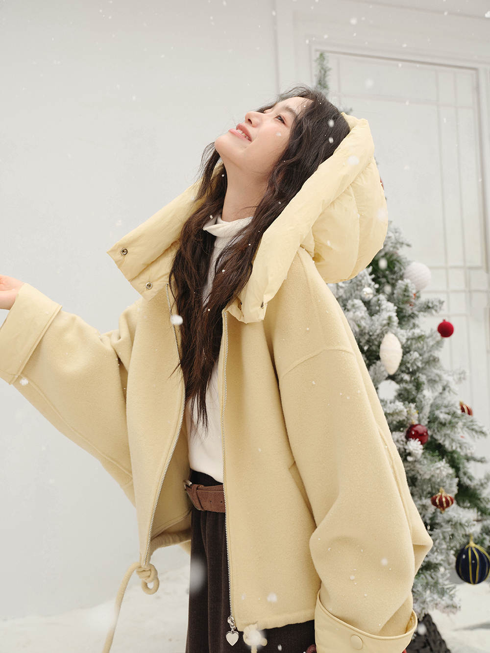 Yellow Hooded Mid-Length Coat – KUOSE.com