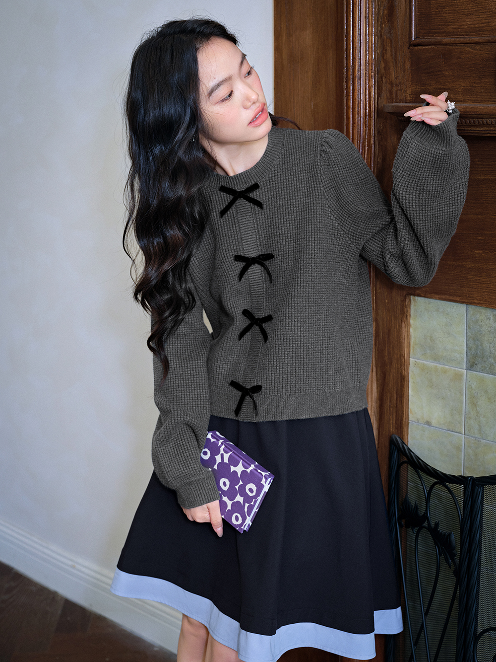 【店購入】andmary Sui ribbon tops gray 店購入】andmary Sui ribbon tops gray 店購入】andmary Sui