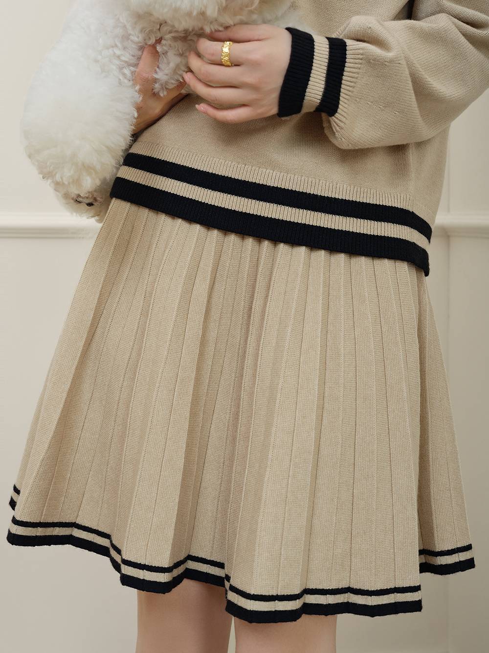 明 日 香 | 🖤 épine lace knit & pleats skirt set up color