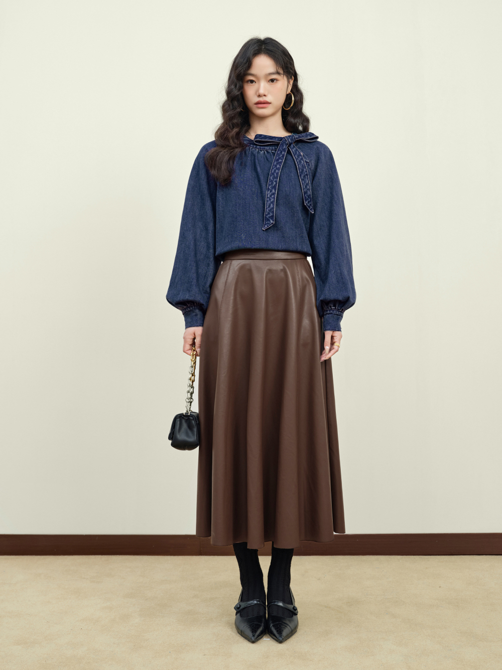 【Anyone more】Mibe Leather Tiered Skirt Pants PU Leather Skirt – KUOSE.com