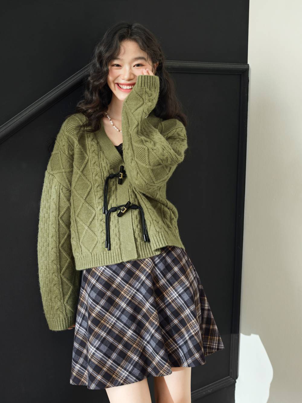 Green plaid skirt in store best sale