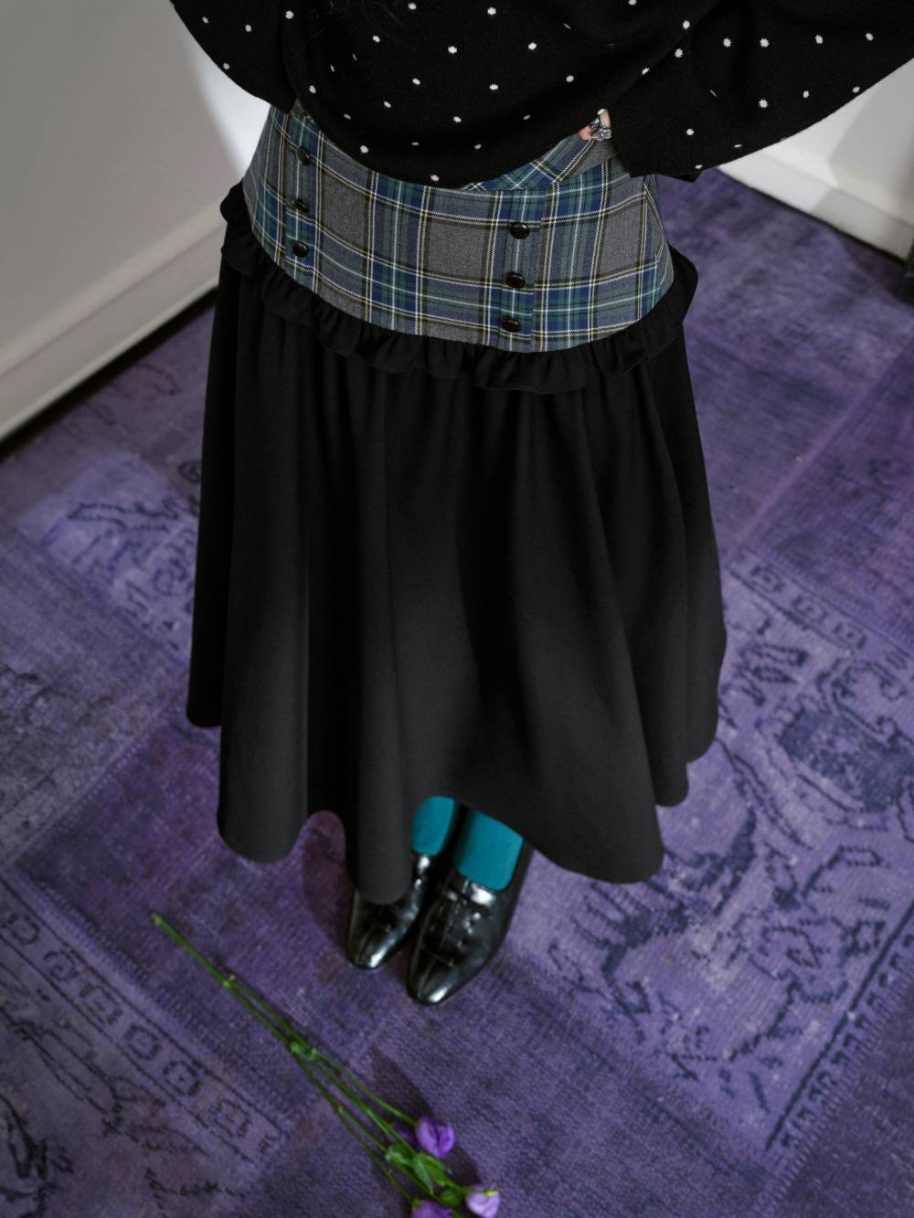 Plaid Panel Maxi Skirt