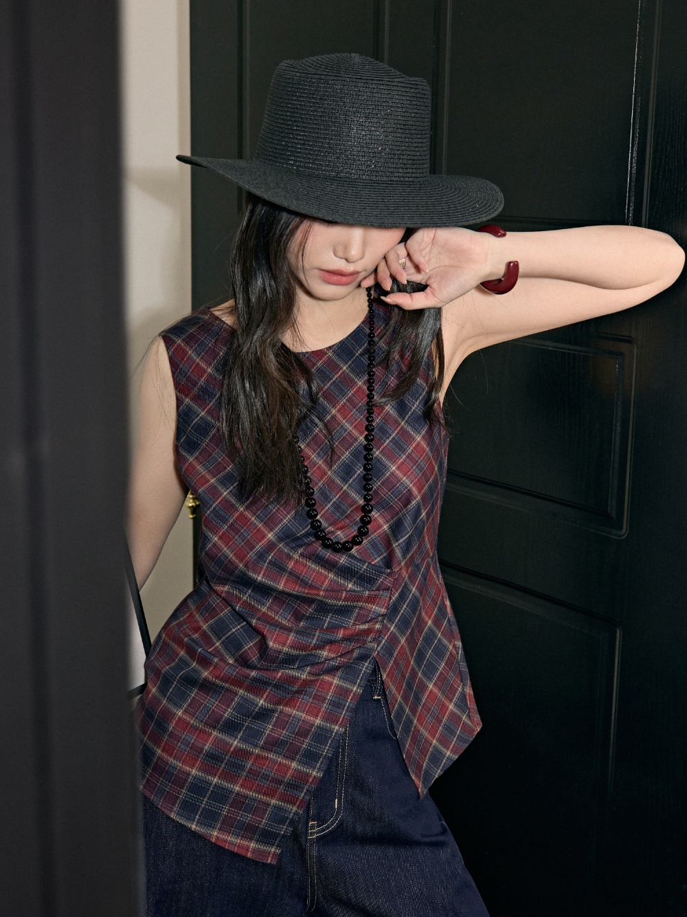 Checked Front Slit Top – KUOSE.com